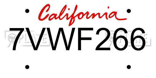 7VWF266 California License Plate