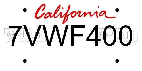 7VWF400 California License Plate