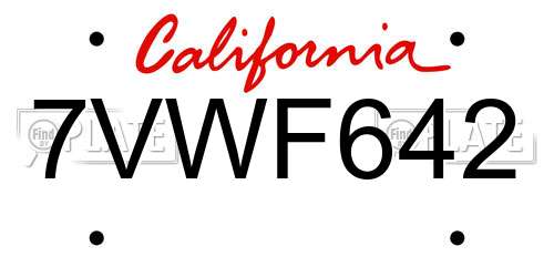 7VWF642 California License Plate