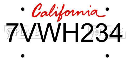 7VWH234 California License Plate