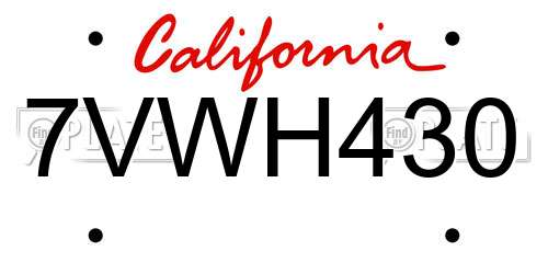 7VWH430 California License Plate