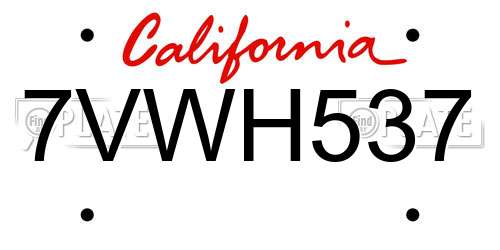 7VWH537 California License Plate