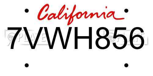 7VWH856 California License Plate