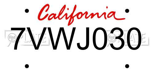 7VWJ030 California License Plate