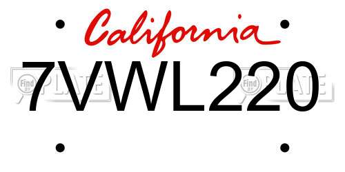 7VWL220 California License Plate
