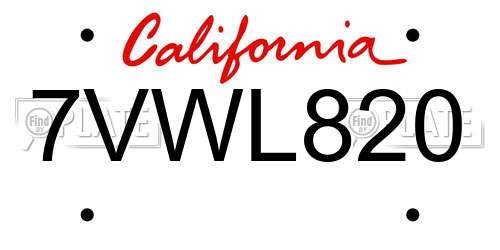 7VWL820 California License Plate