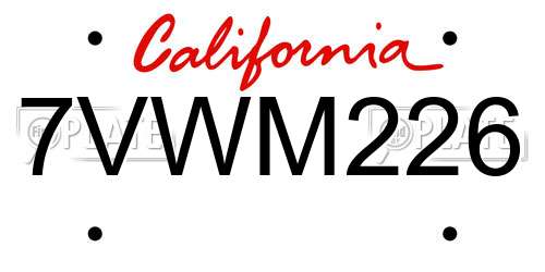 7VWM226 California License Plate