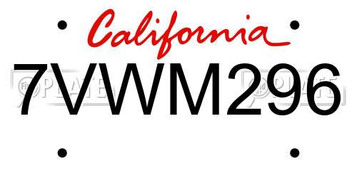 7VWM296 California License Plate