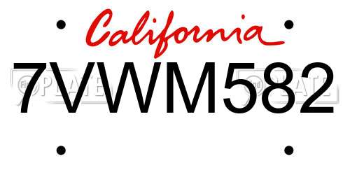 7VWM582 California License Plate