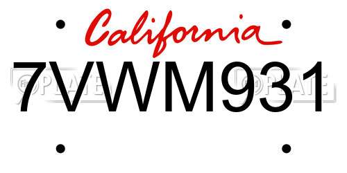 7VWM931 California License Plate