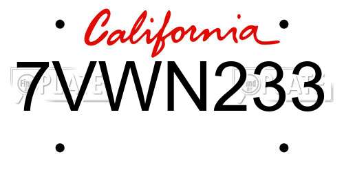 7VWN233 California License Plate
