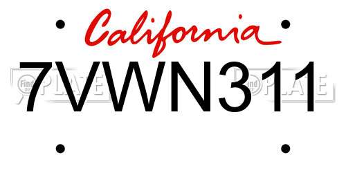 7VWN311 California License Plate