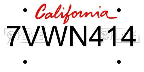 7VWN414 California License Plate