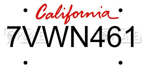 7VWN461 California License Plate