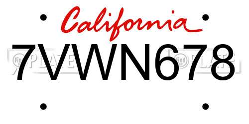 7VWN678 California License Plate