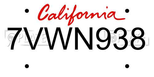 7VWN938 California License Plate