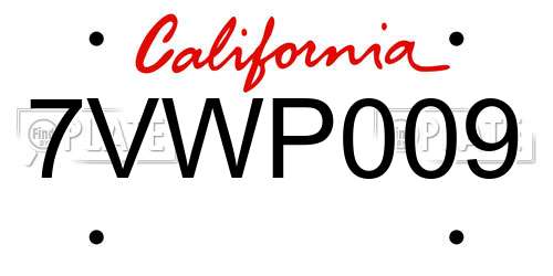7VWP009 California License Plate