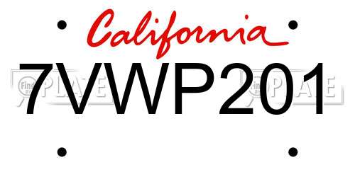 7VWP201 California License Plate