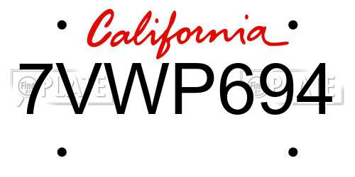 7VWP694 California License Plate
