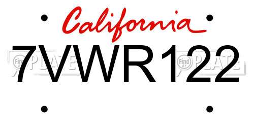7VWR122 California License Plate