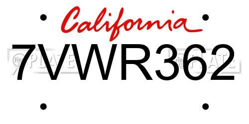 7VWR362 California License Plate
