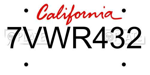 7VWR432 California License Plate