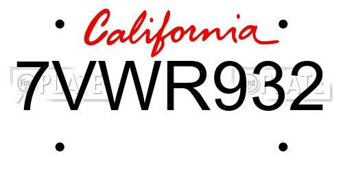 7VWR932 California License Plate