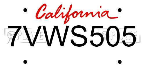 7VWS505 California License Plate