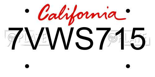 7VWS715 California License Plate