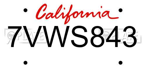 7VWS843 California License Plate