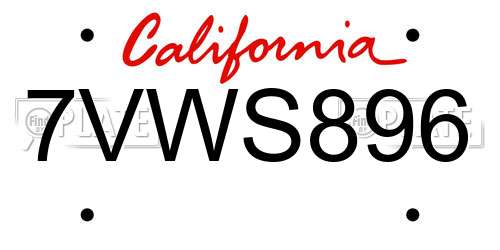 7VWS896 California License Plate
