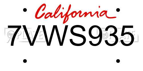 7VWS935 California License Plate
