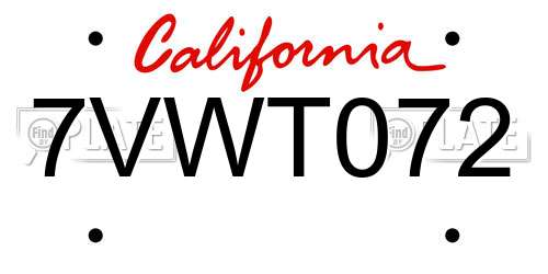 7VWT072 California License Plate