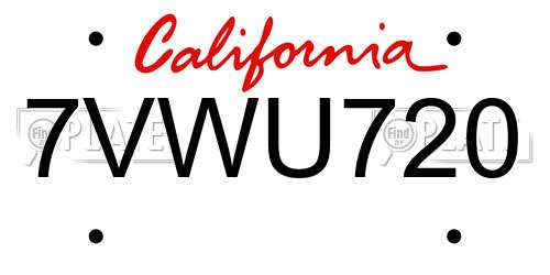 7VWU720 California License Plate