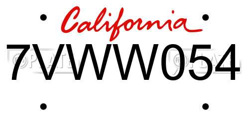7VWW054 California License Plate