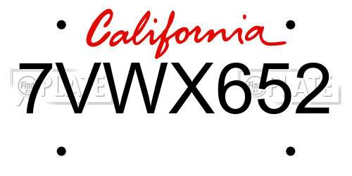 7VWX652 California License Plate