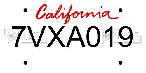 7VXA019 California License Plate