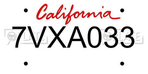 7VXA033 California License Plate