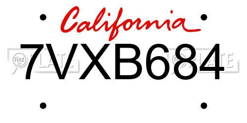 7VXB684 California License Plate