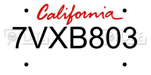 7VXB803 California License Plate