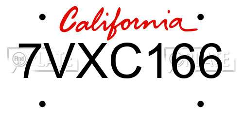 7VXC166 California License Plate