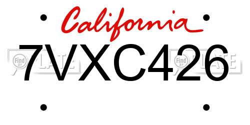 7VXC426 California License Plate
