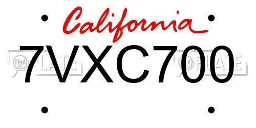 7VXC700 California License Plate