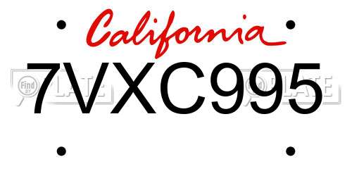 7VXC995 California License Plate