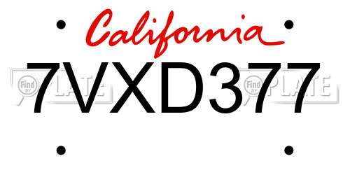 7VXD377 California License Plate