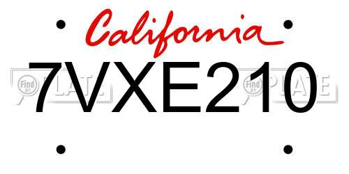 7VXE210 California License Plate