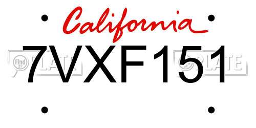 7VXF151 California License Plate