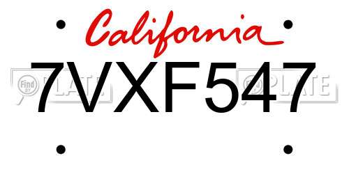 7VXF547 California License Plate