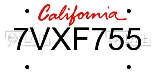 7VXF755 California License Plate