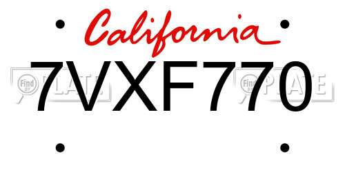 7VXF770 California License Plate
